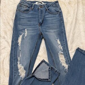 Distressed Blue Jeans